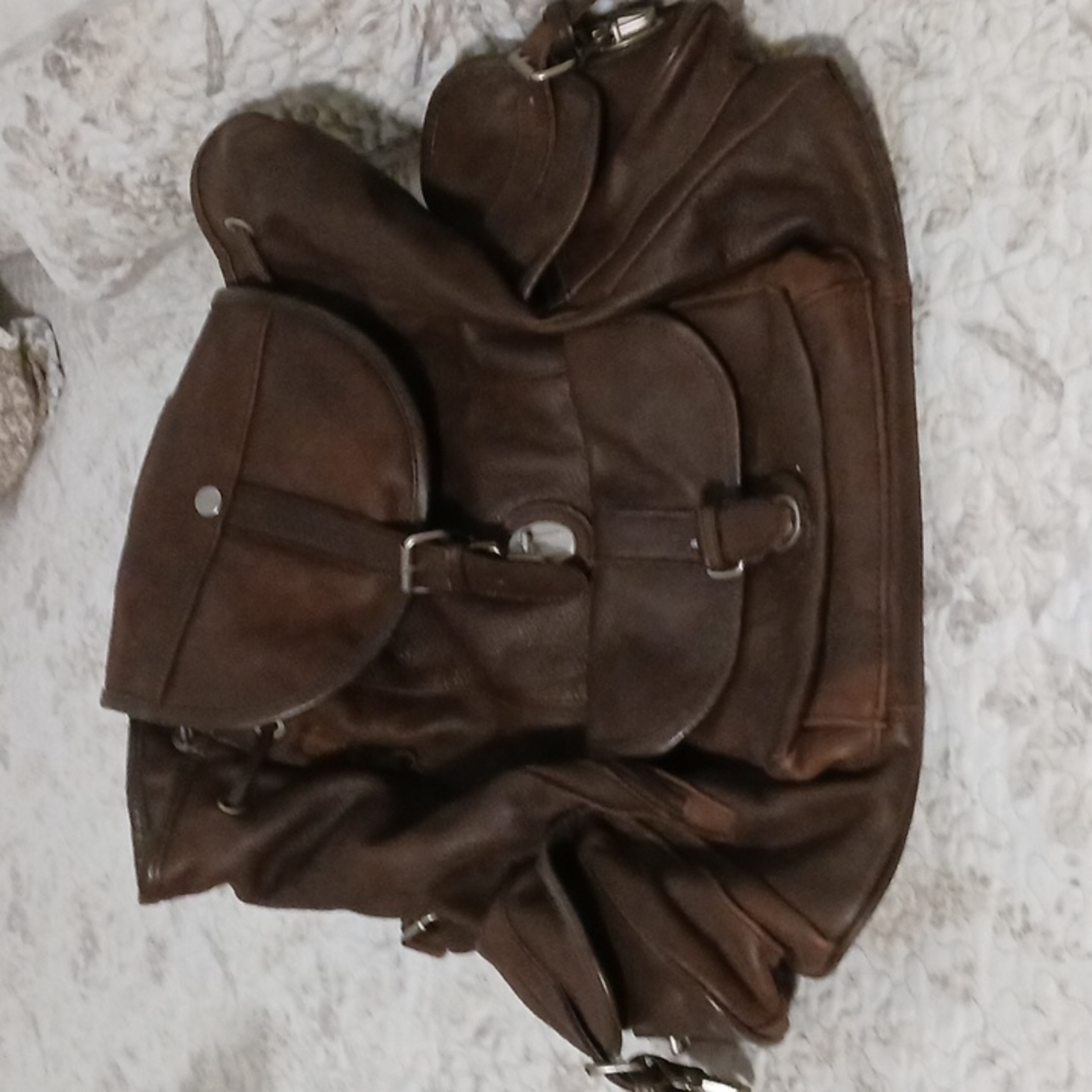 Unisex Brown leather Backpack lined